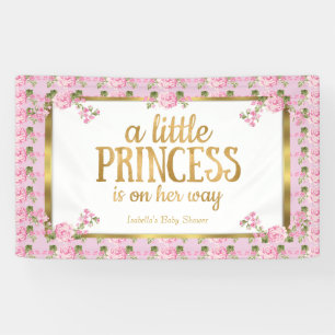 Princess Baby Shower Pink Gold Rose Floral Banner