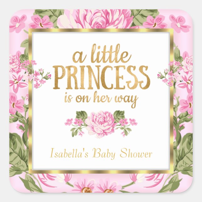 Princess Baby Shower Pink Gold Rose Floral Sticker (Front)