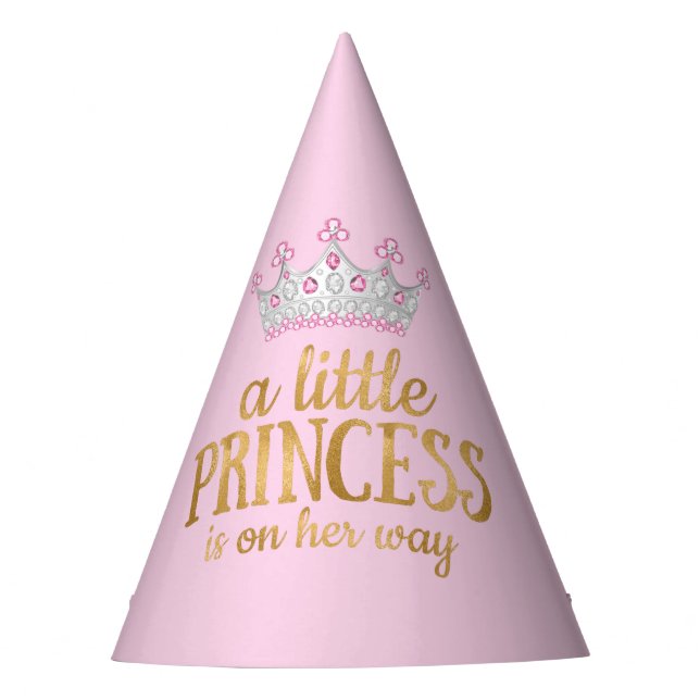Princess Baby Shower Pink Gold Silver Tiara Party Hat (Front)