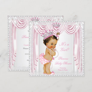 Princess Baby Shower Pink Satin Lace Medium Skin Invitation