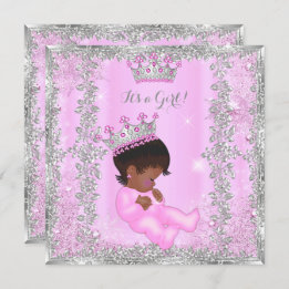 Princess Baby Shower Pink Silver African American Invitation
