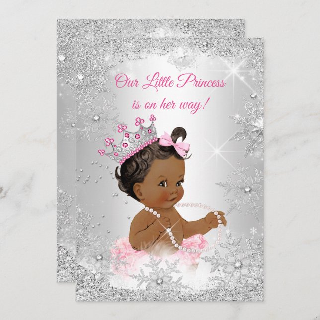 Princess Baby Shower Pink Silver Winter Ethnic Invitation (Front/Back)
