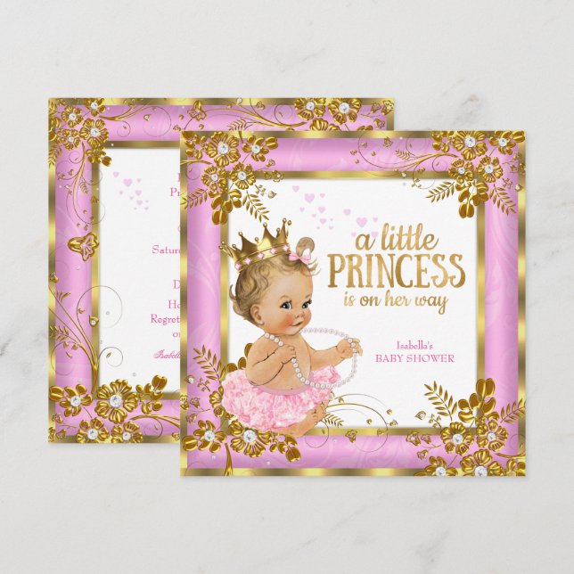Princess Baby Shower Pink Tutu Floral Blonde Invitation (Front/Back)