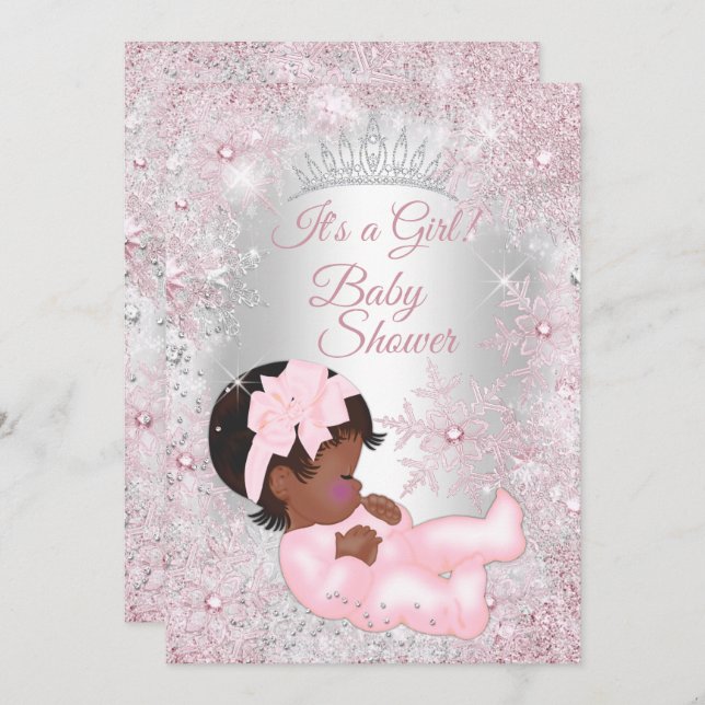 Princess Baby Shower Pink Winter Wonderland Ethnic Invitation (Front/Back)