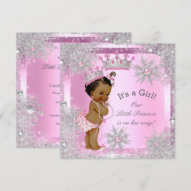 Princess Baby Shower Pink Winter Wonderland Ethnic Invitation (Front/Back)