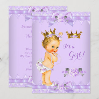 Princess Baby Shower Purple Rose Lace Blonde Girl Invitation