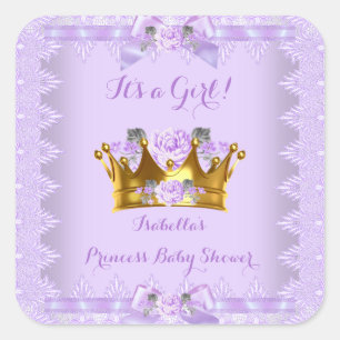 Princess Baby Shower Purple Rose Lavender Lace Square Sticker