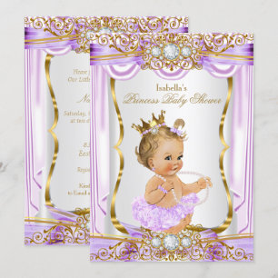 Princess Baby Shower Purple Silk Gold Blonde Invitation