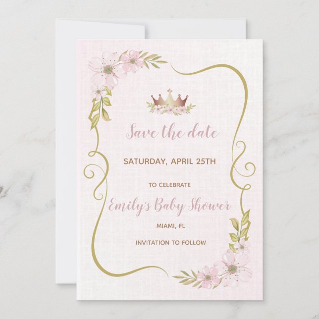 Princess baby shower save the date (Front)