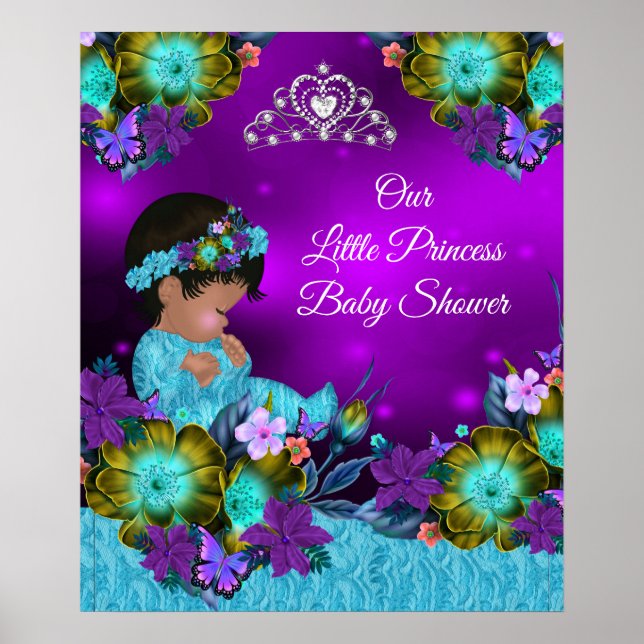 Princess Baby Shower Teal Blue Purple Girl 2 Poster (Front)