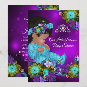 Princess Baby Shower Teal Blue Purple Girl Ethnic Invitation