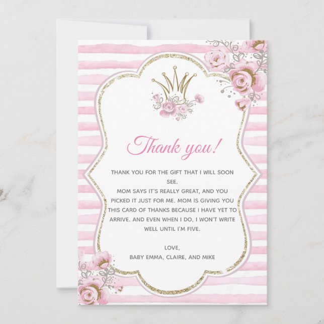 Princess Baby Shower Thank You Card (Front)