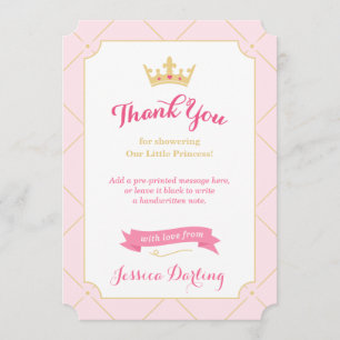 Princess Baby Shower Thank You Cards Pink Girl