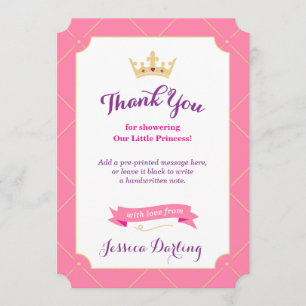 Princess Baby Shower Thank You Cards Pink Girl