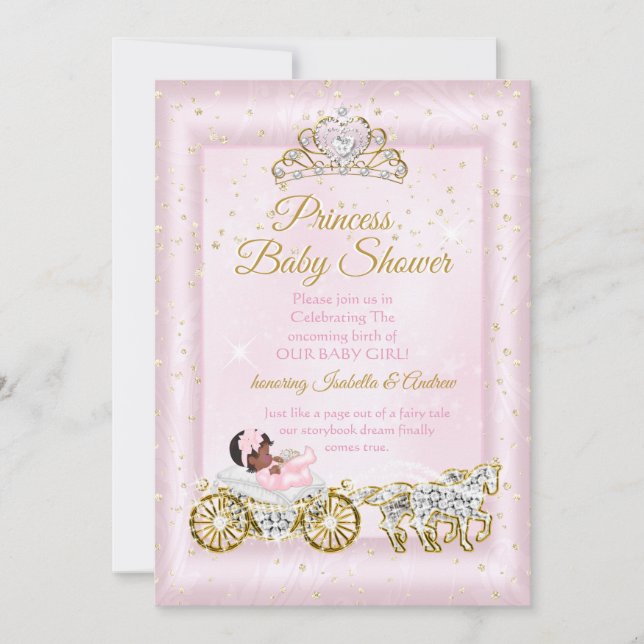 Princess Baby Shower Tiara Pink Carriage Ethnic Invitation (Front)