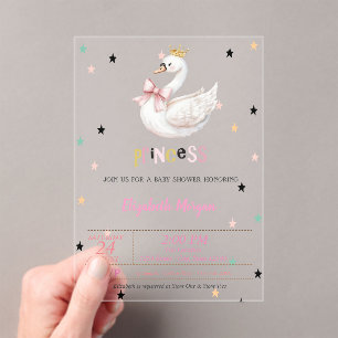 Princess Baby Swan, Stars Baby Shower Acrylic Invitations