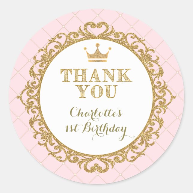 Princess Baby Thank You Sticker Birthday Favours (Front)
