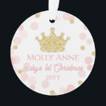 Princess Baby's 1st Christmas Pink Gold Photo Ornament<br><div class="desc">This photo baby girl design features a glittery princess crown accented by soft pink and gold glitter confetti dots. Click the customise button for more flexibility with adding your own text! Variations of this design, additional colours, as well as coordinating products are available in our shop, zazzle.com/store/doodlelulu. Contact us if...</div>