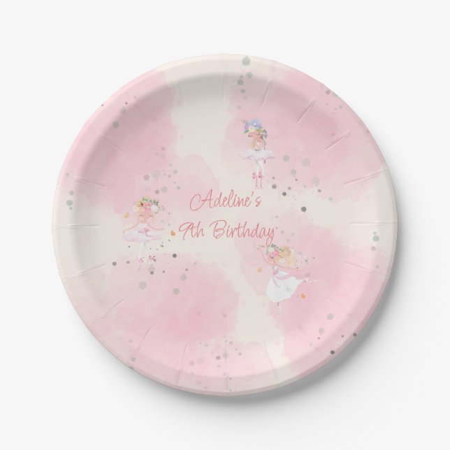  Princess Ballerina Birthday Paper Party Plates (Front)
