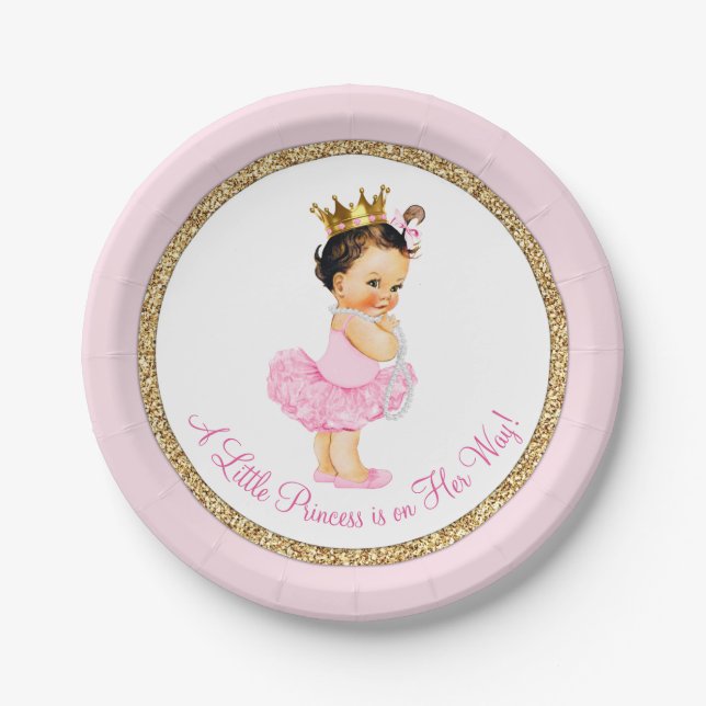 Princess Ballerina Pink Gold Baby Shower Paper Plate (Front)