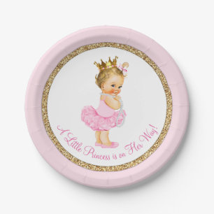 Princess Ballerina Pink Gold Baby Shower Paper Plate