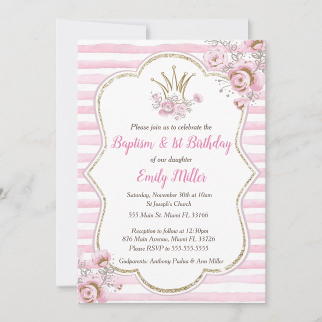 Princess baptism and birthday invitation (Front)