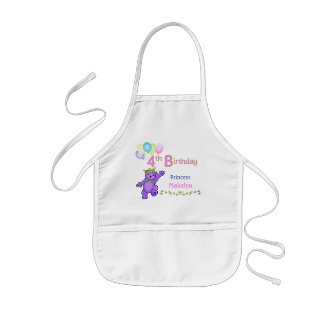 Princess Bears 4th Birthday Custom Name Kids Apron (Front)