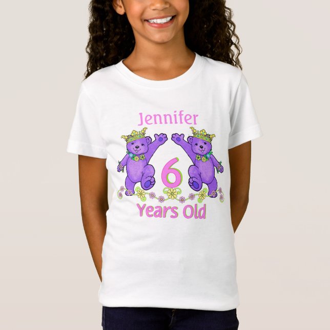 Princess Bears 6th Birthday Custom Name T-Shirt (Front)