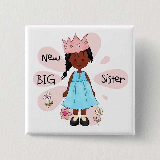 Princess Big Sister African American 15 Cm Square Badge (Front)