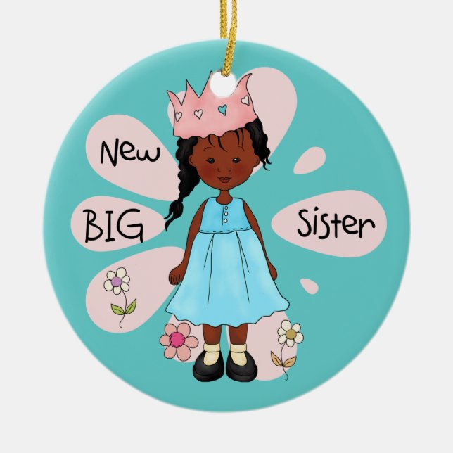 Princess Big Sister African American Ceramic Tree Decoration (Front)