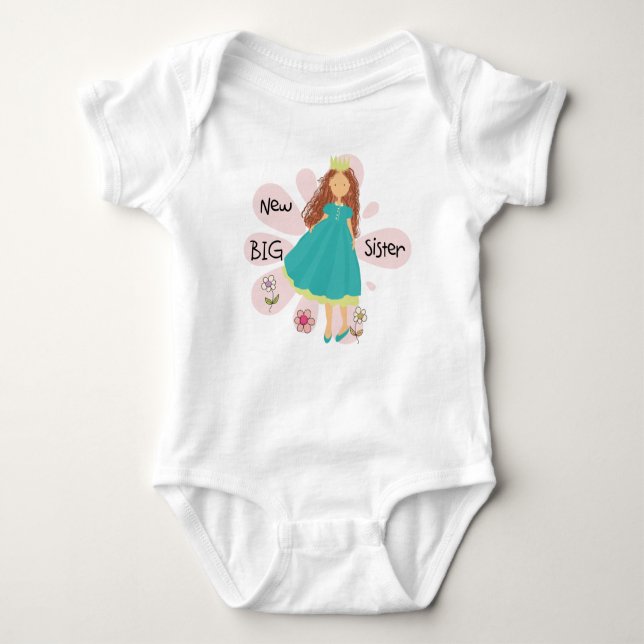 Princess Big Sister Brown Hair Baby Bodysuit (Front)