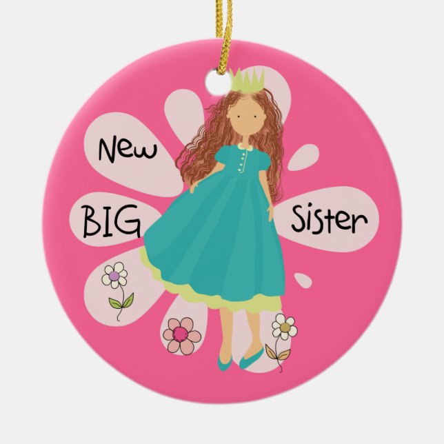 Princess Big Sister Brown Hair Ceramic Tree Decoration (Front)