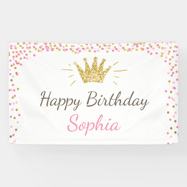 Princess birthday banner Royal Pink and Gold Girl (Horizontal)
