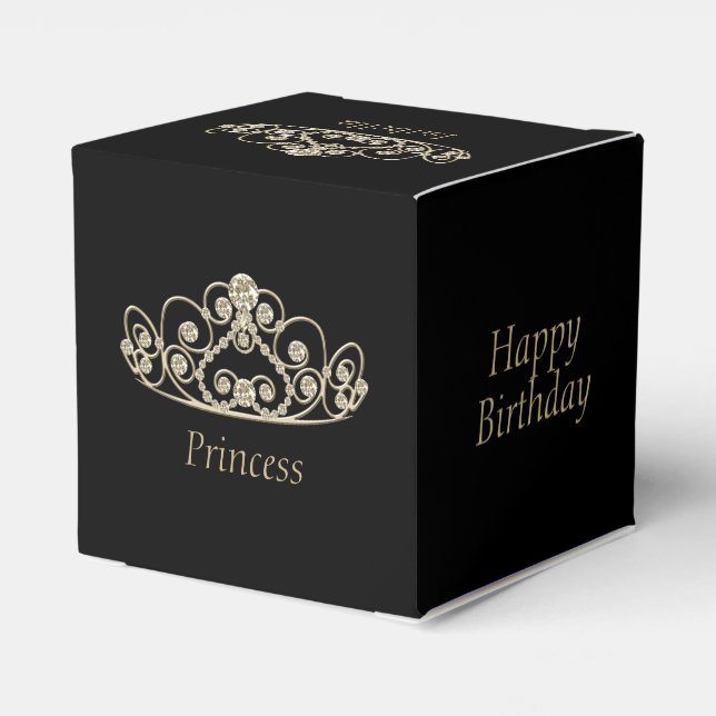Princess Birthday Design - Gold Tiara Crown Favour Box (Back Side)