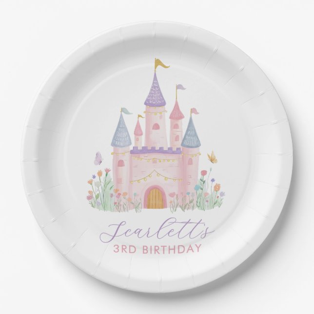 Princess Birthday Enchanted Castle Girls Party Paper Plate (Front)