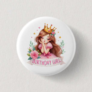 Princess Birthday Girl Crown 3 Cm Round Badge