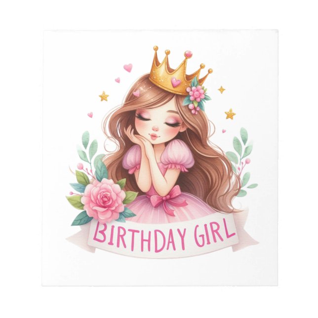 Princess Birthday Girl Crown Notepad (Front)