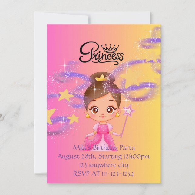 princess birthday invitation,digital download invitation (Front)
