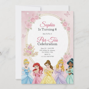 Princess birthday invitation in pastel themed 