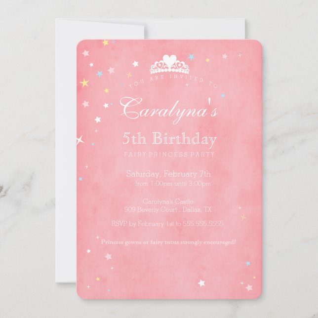 Princess Birthday Invitation Pink Fairy Dust III (Front)
