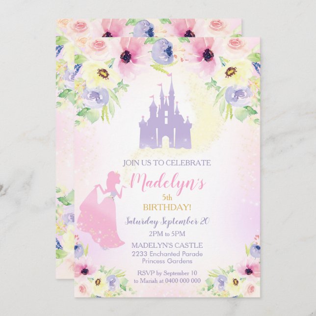 Princess Birthday Invitation Princess Castle (Front/Back)
