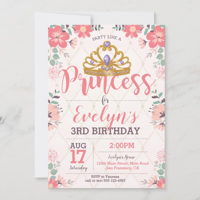 Princess Birthday Invitation - Princess Party (Front)