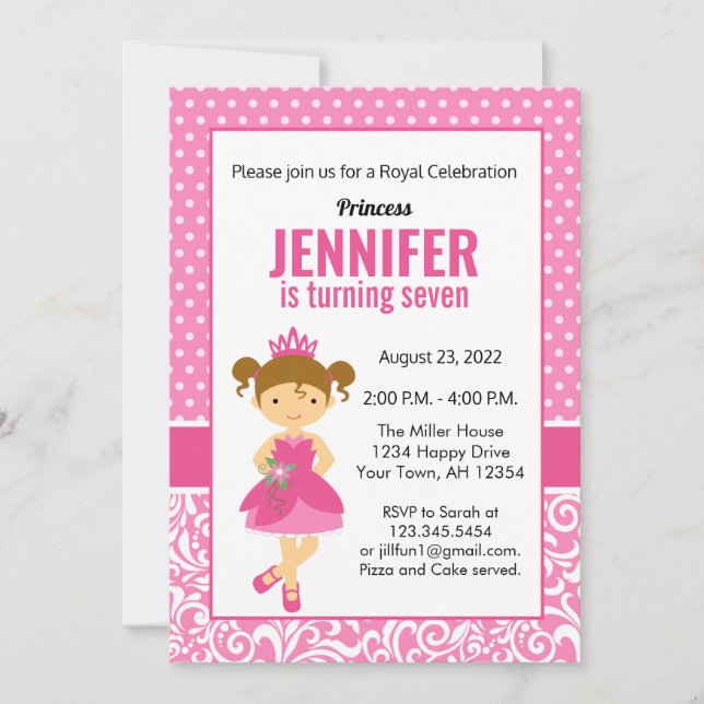 Princess Birthday Invitation, princess party Invit Invitation (Front)