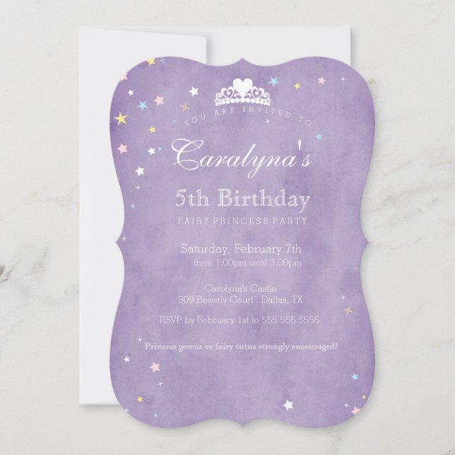 Princess Birthday Invitation Purple Fairy Dust (Front)