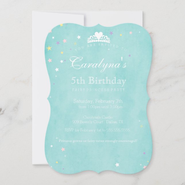 Princess Birthday Invitation Teal Fairy Dust (Front)