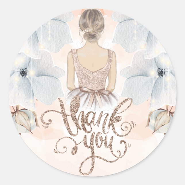 Princess Birthday Party Beige glitter Thank you Classic Round Sticker (Front)
