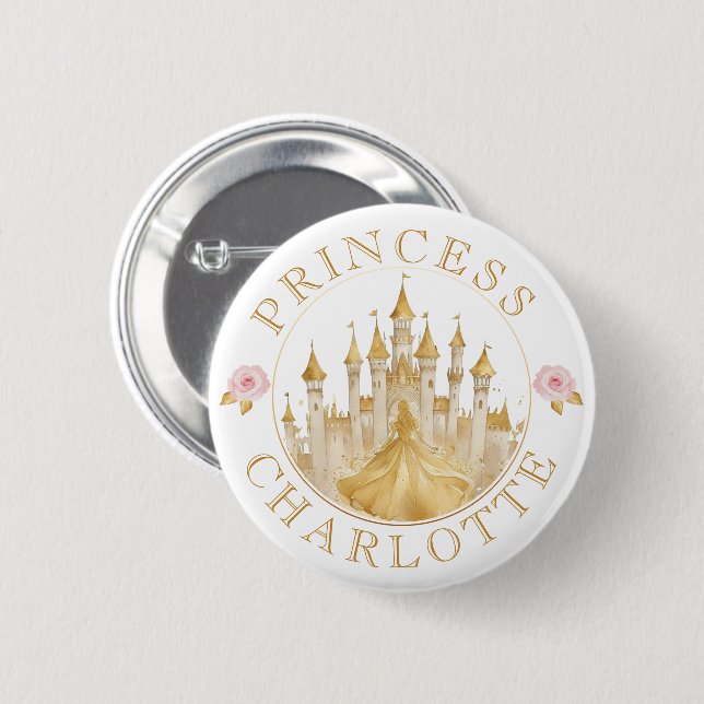 Princess Birthday Party Button - Pink and Gold  (Front & Back)