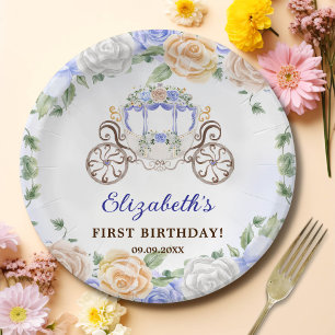 Princess Birthday Party Carriage Blue Floral Paper Plate
