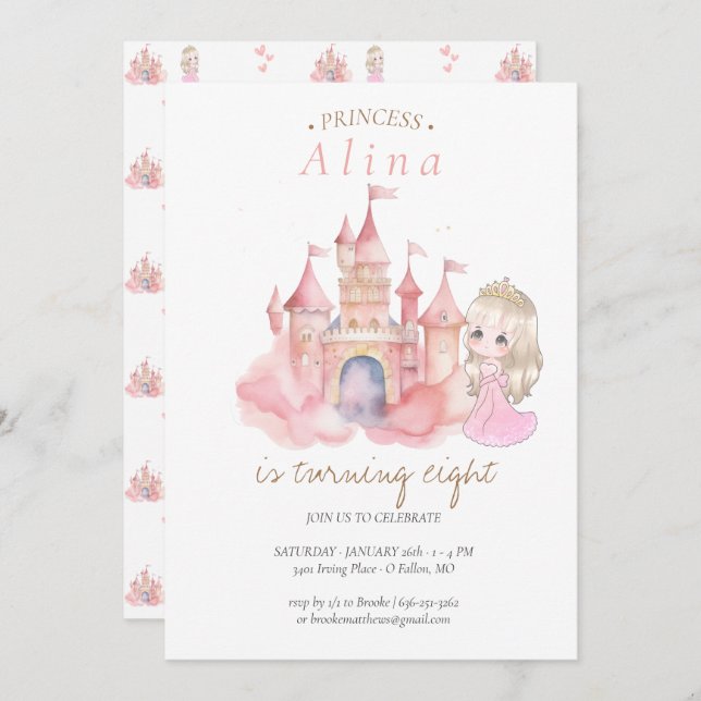 Princess Birthday Party  Invitation (Front/Back)