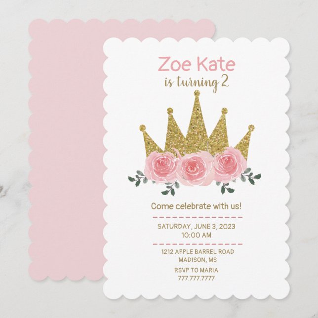 Princess Birthday Party Invitation (Front/Back)